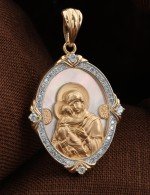 Образок из золота 585 пробы с бриллиантами и перламутром