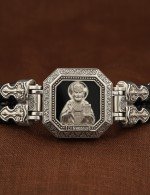 Браслет кожаный с серебром 925 пробы и ониксом