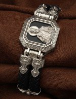 Браслет кожаный с серебром 925 пробы и ониксом