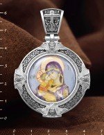 Образок из белого золота 585 пробы с эмалью и иконописью