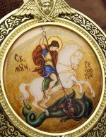 Образок из лимонного золота 585 пробы с эмалью и иконописью