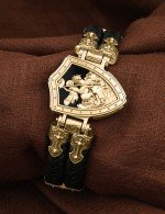 Браслет кожаный с золотом 585 пробы и ониксом
