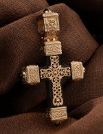 Крест из золота 585 пробы с эмалью, ониксом и эбеновым деревом
