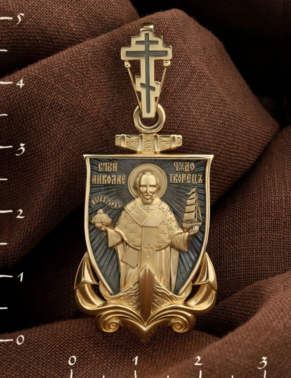 Образок из лимонного золота 585 пробы с эмалью