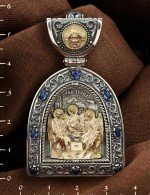 Образок из серебра 925 пробы и золота 585 пробы с сапфиром