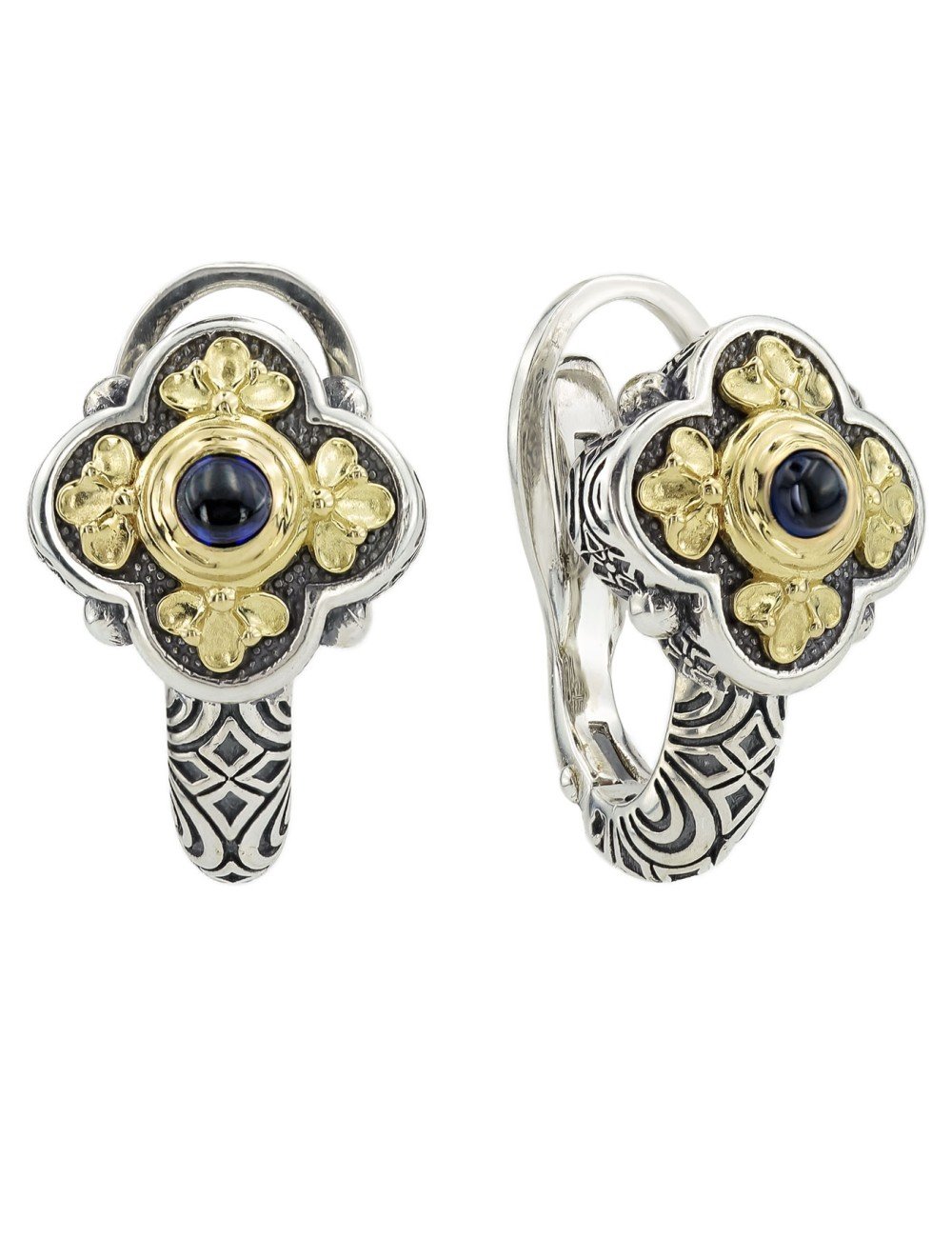 Серьги из серебра 925 пробы и золота 750 пробы с сапфиром и рубином