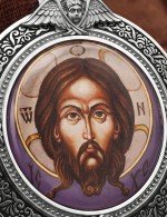 Образок из белого золота 585 пробы с эмалью и иконописью
