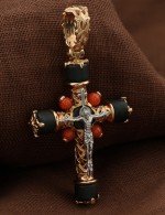 Крест из золота 585 пробы с ониксом и кораллом