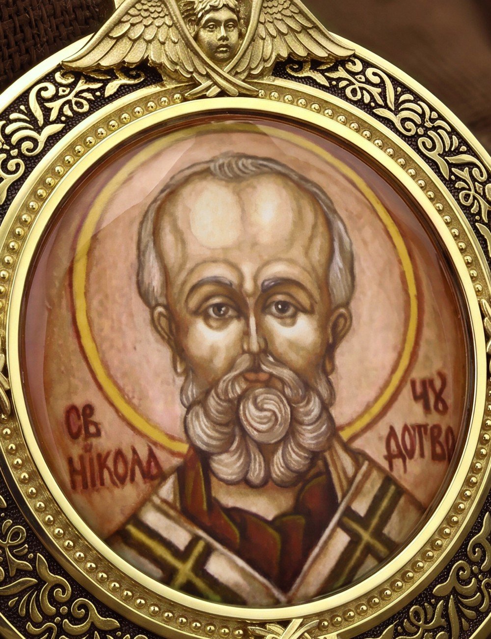 Образок из лимонного золота 585 пробы с эмалью и иконописью