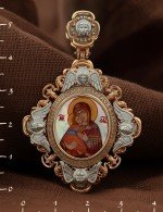 Образок из золота 585 пробы с эмалью и перламутром