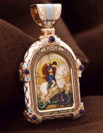 Образок из золота 585 пробы с эмалью и иконописью