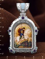 Образок из белого золота 585 пробы с эмалью и иконописью