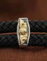 Браслет кожаный с серебром 925 пробы, золотом и ониксом