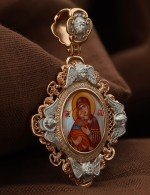 Образок из золота 585 пробы с эмалью и перламутром