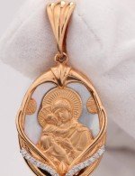Образок из золота 585 пробы с бриллиантами и перламутром