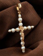 Крест из золота 585 пробы с жемчугом