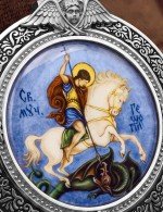 Образок из белого золота 585 пробы с эмалью и иконописью