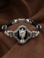 Браслет кожаный с серебром 925 пробы и ониксом