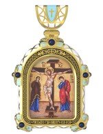 Образок из лимонного золота 585 пробы с эмалью и иконописью