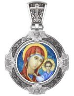 Образок из белого золота 585 пробы с эмалью и иконописью