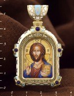 Образок из лимонного золота 585 пробы с эмалью и иконописью