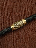 Гайтан кожаный с золотом 585 пробы
