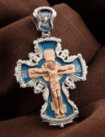 Крест из белого золота 585 пробы с эмалью