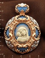 Образок из золота 585 пробы с эмалью и бивнем мамонта