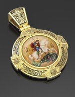 Образок из лимонного золота 585 пробы с эмалью и иконописью