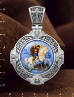 Образок из белого золота 585 пробы с эмалью и иконописью