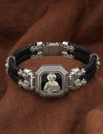 Браслет кожаный с серебром 925 пробы и ониксом