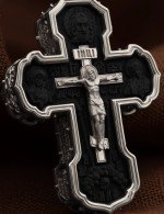 Крест из белого золота 585 пробы с эбеновым деревом