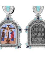 Образок из белого золота 585 пробы с эмалью и иконописью
