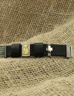 Браслет кожаный с серебром 925 пробы и золотом