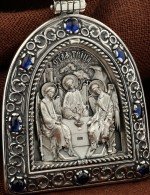 Образок из серебра 925 пробы с сапфиром