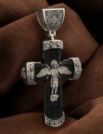 Крест из белого золота 585 пробы с эбеновым деревом