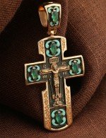 Крест из золота 585 пробы с эмалью и хризопразом