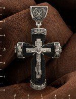 Крест из белого золота 585 пробы с эбеновым деревом