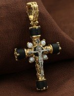 Крест из лимонного золота 585 пробы с ониксом и малахитом