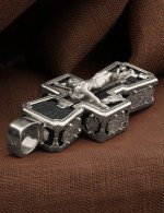 Крест из белого золота 585 пробы с эбеновым деревом