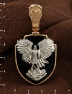 Образок из золота 585 пробы с эмалью и ониксом