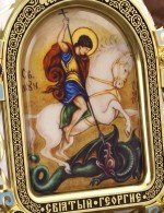Образок из лимонного золота 585 пробы с эмалью и иконописью