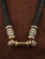 Гайтан кожаный с золотом 585 пробы