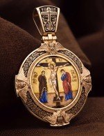 Образок из золота 585 пробы с эмалью и иконописью