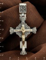 Крест из серебра 925 пробы и золота 585 пробы с эбеновым деревом
