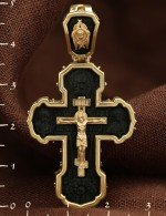 Крест из лимонного золота 585 пробы с эбеновым деревом