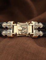 Браслет кожаный с золотом 585 пробы и ониксом