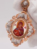 Образок из золота 585 пробы с эмалью и перламутром