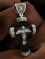 Крест из серебра 925 пробы с эбеновым деревом