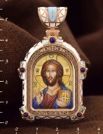 Образок из золота 585 пробы с эмалью и иконописью